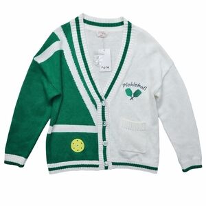 Fate Pickleball Embroidered Cardigan Sweater Size Small Green White Button Front